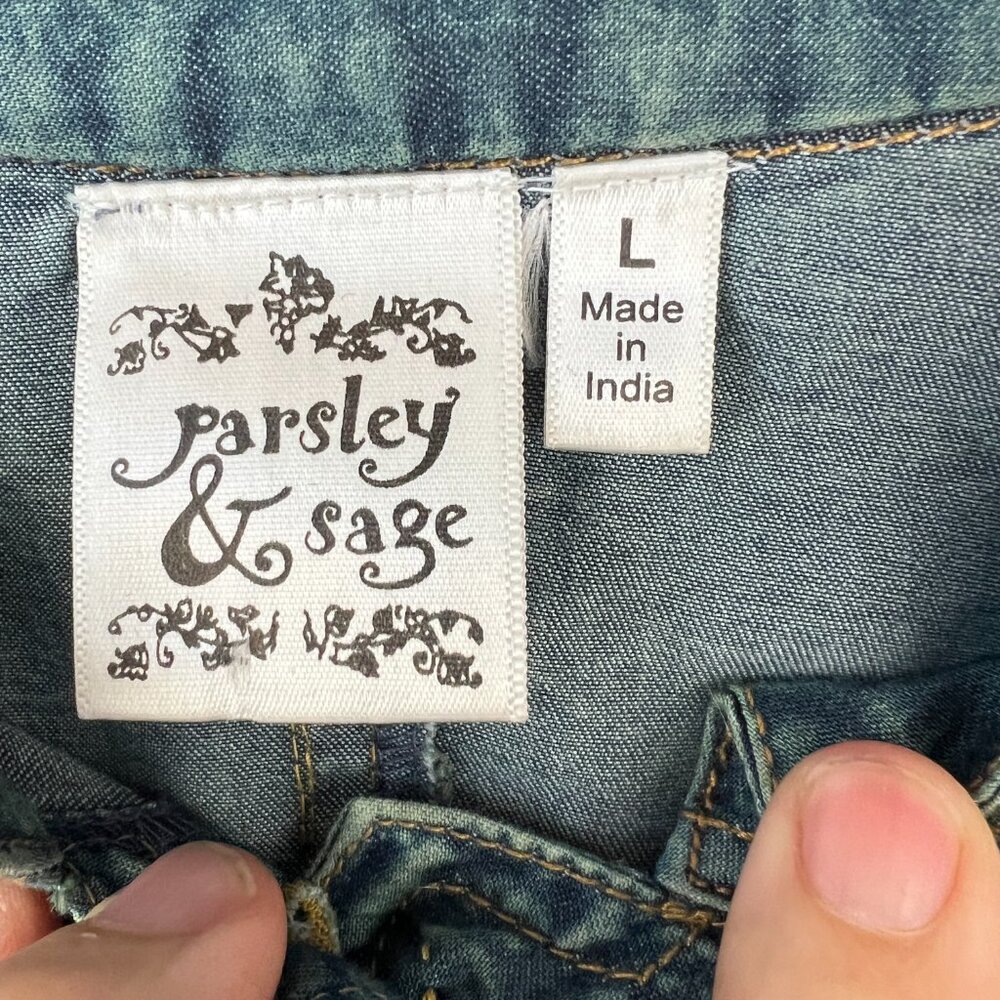 Parsley & Sage‎ Mixed Media Button Front Boho Denim Jacket Size L - Picture 2 of 7